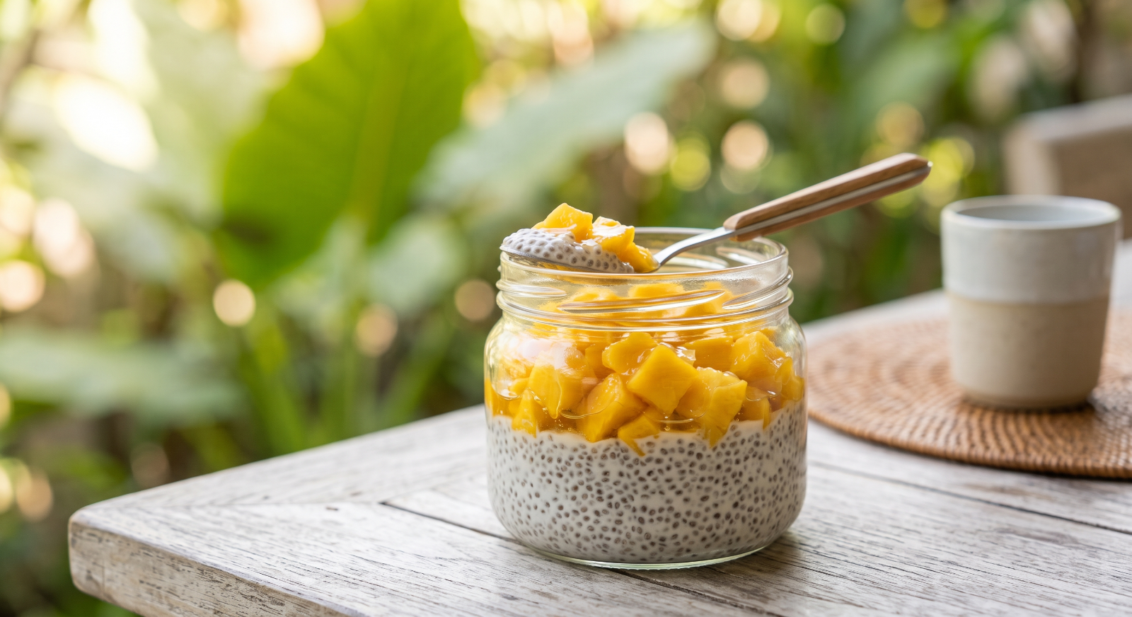 Chia and mango breakfast pudding