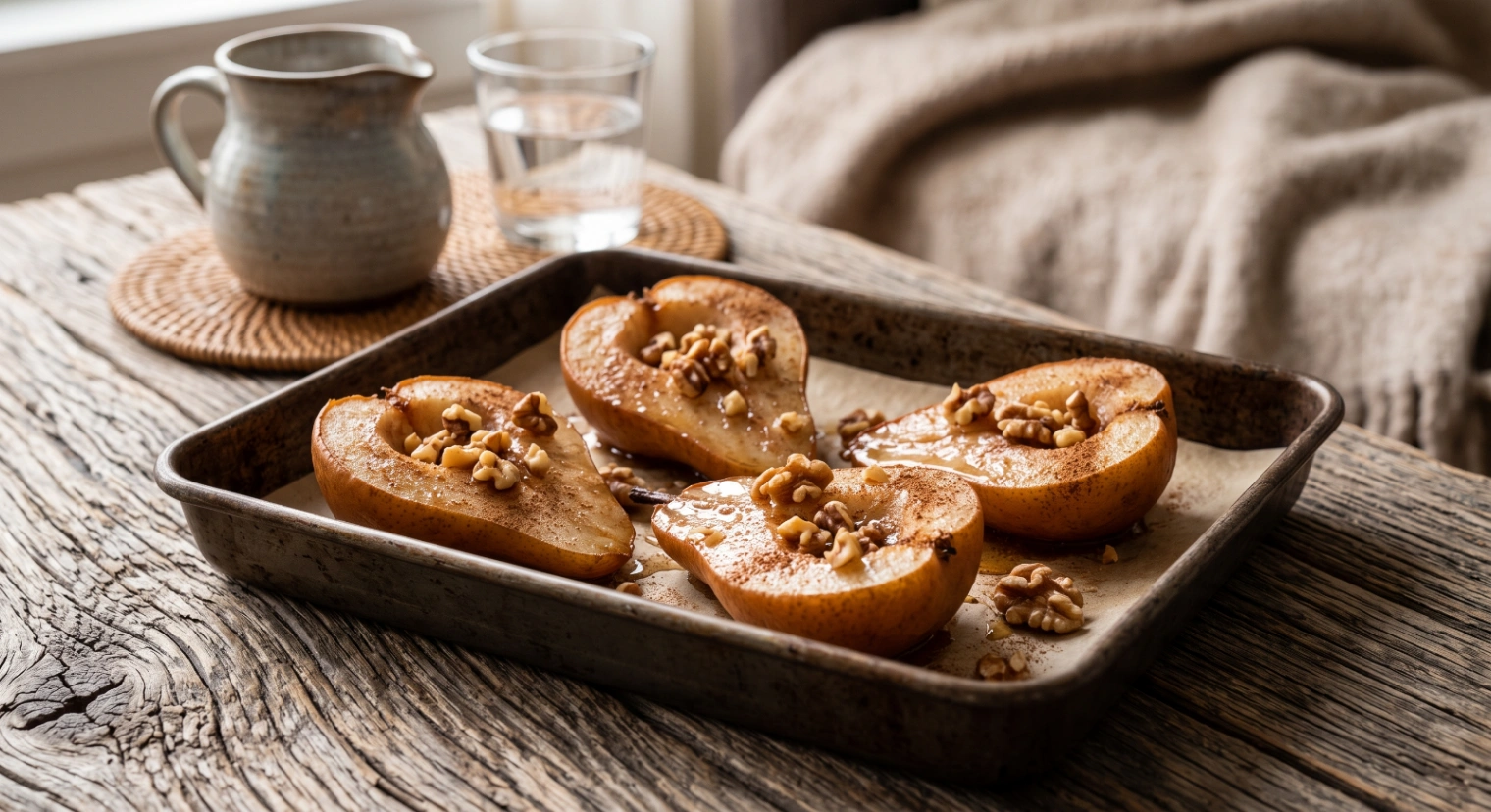 Vegan baked pears with cinnamon