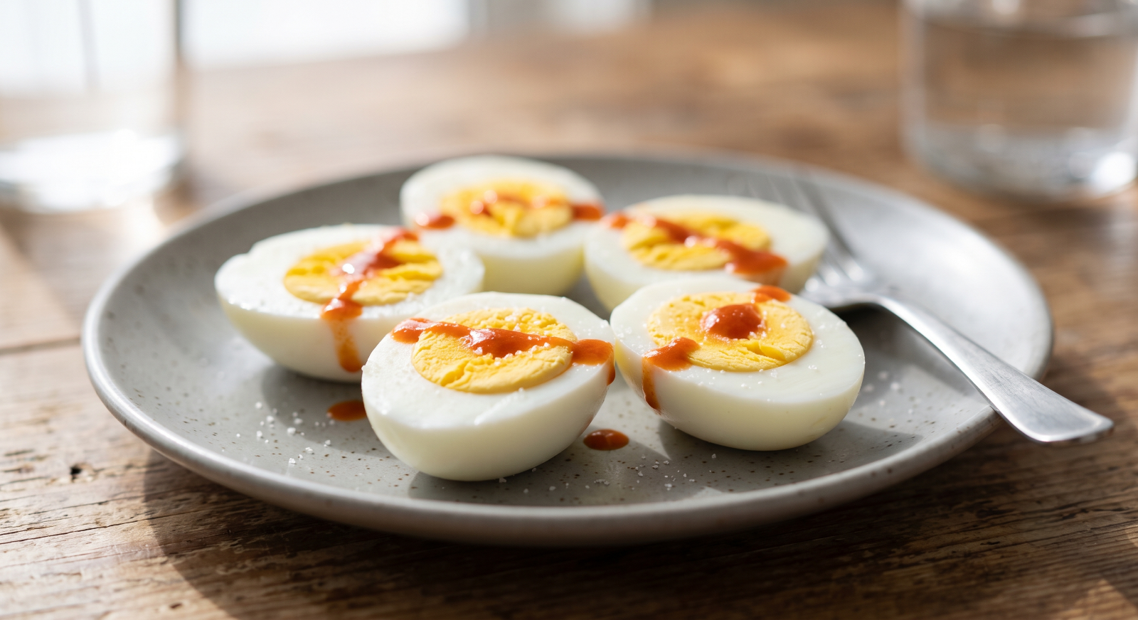 High-protein boiled eggs with hot sauce