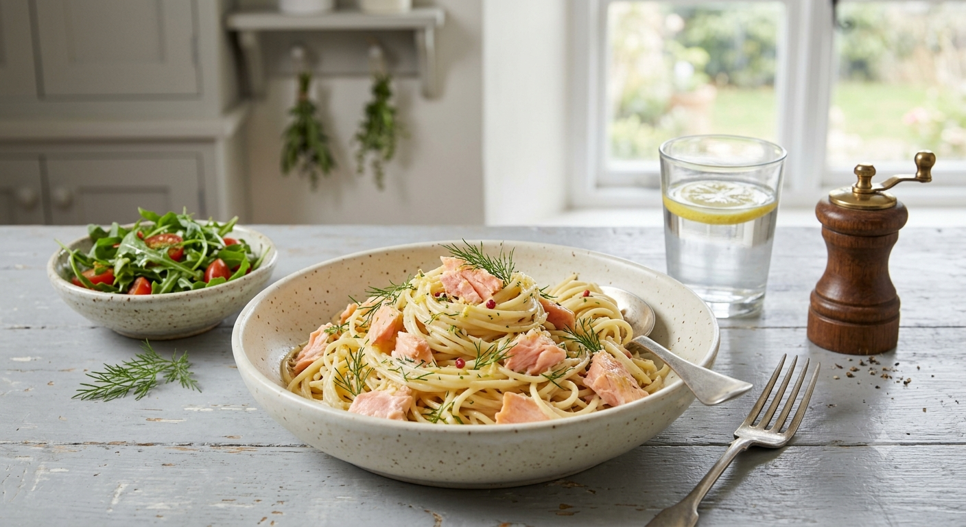 Salmon Spaghetti with Cream Sauce