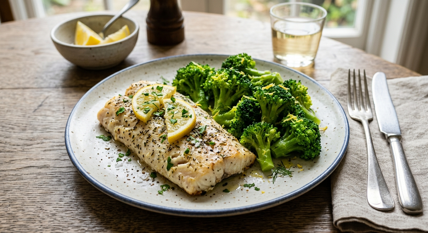 Hake with Steamed Broccoli