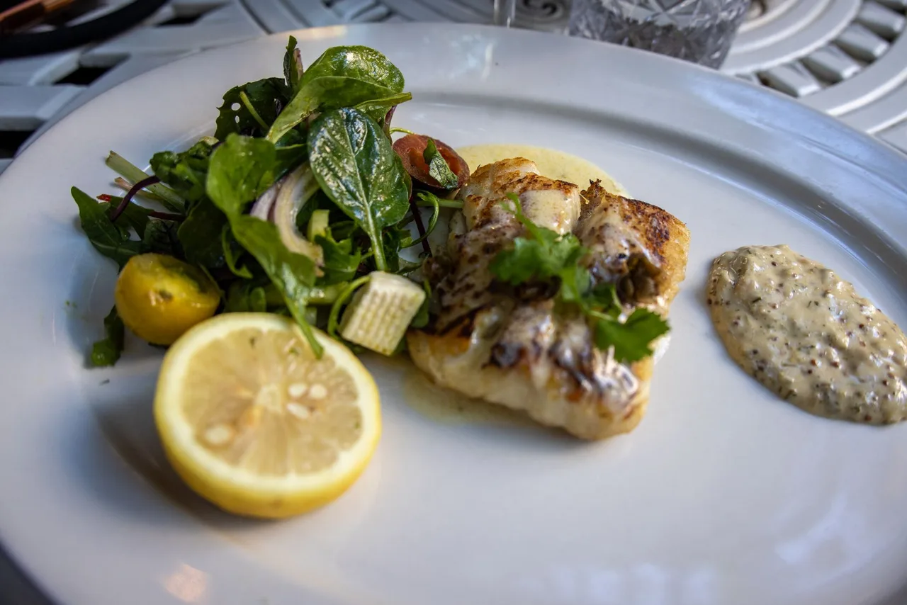 Low-calorie grilled fish with salad