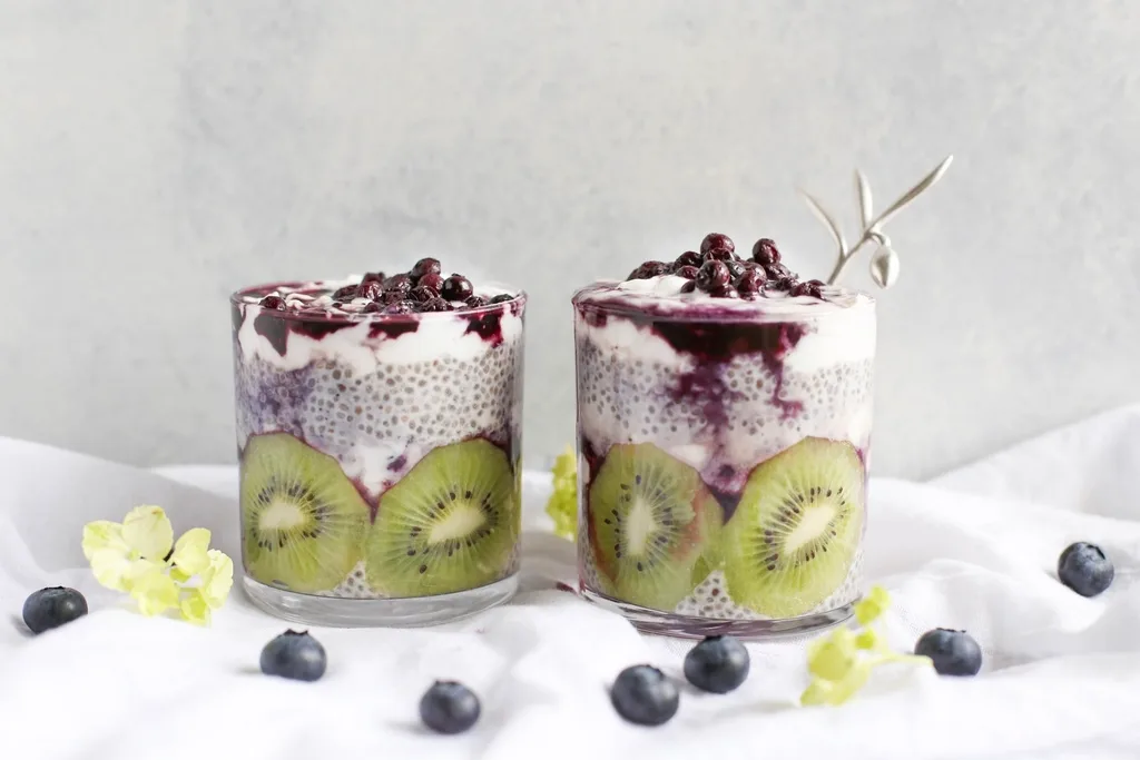 Vegan chia pudding with blueberries