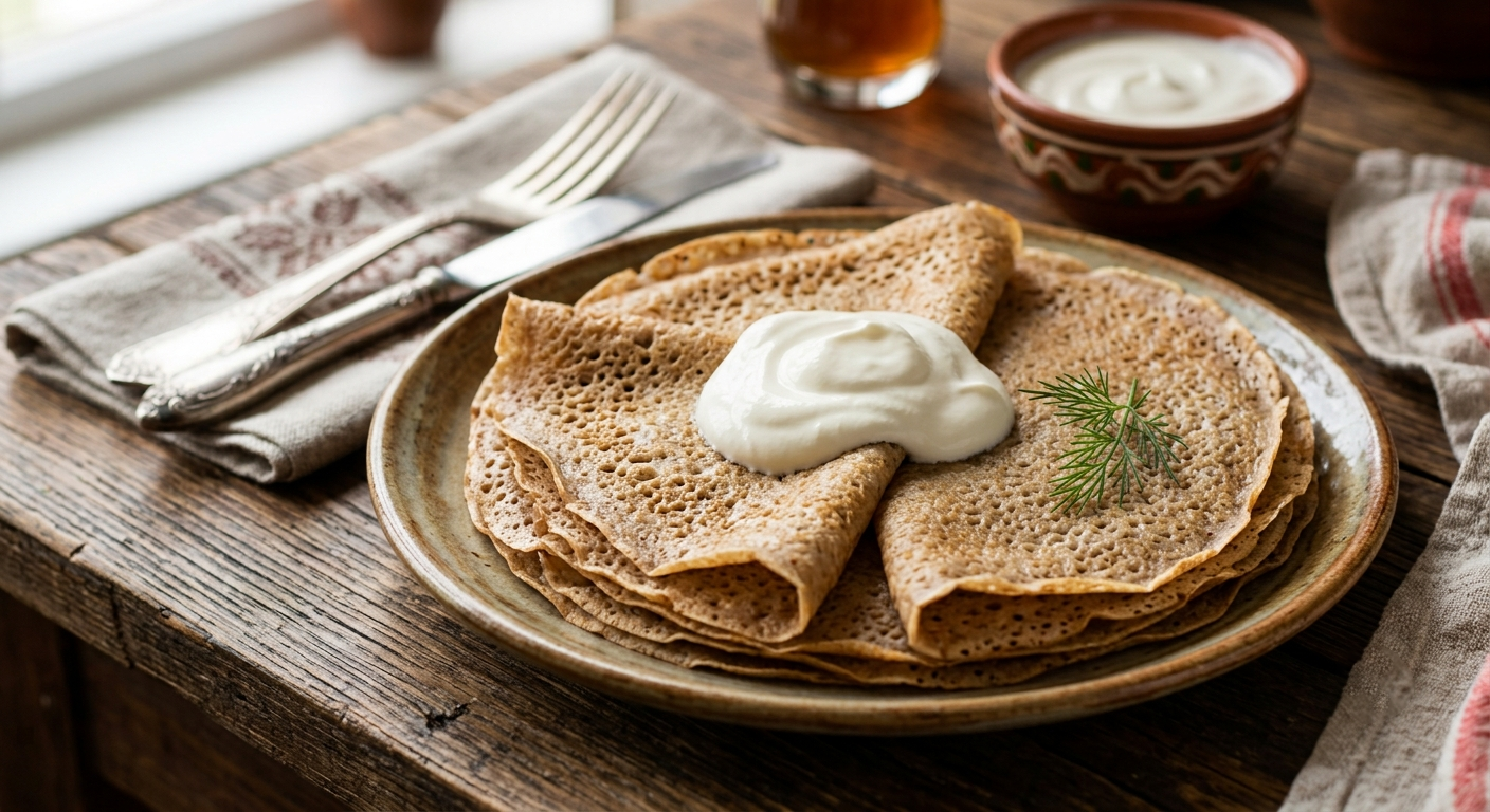Buckwheat blini with sour cream