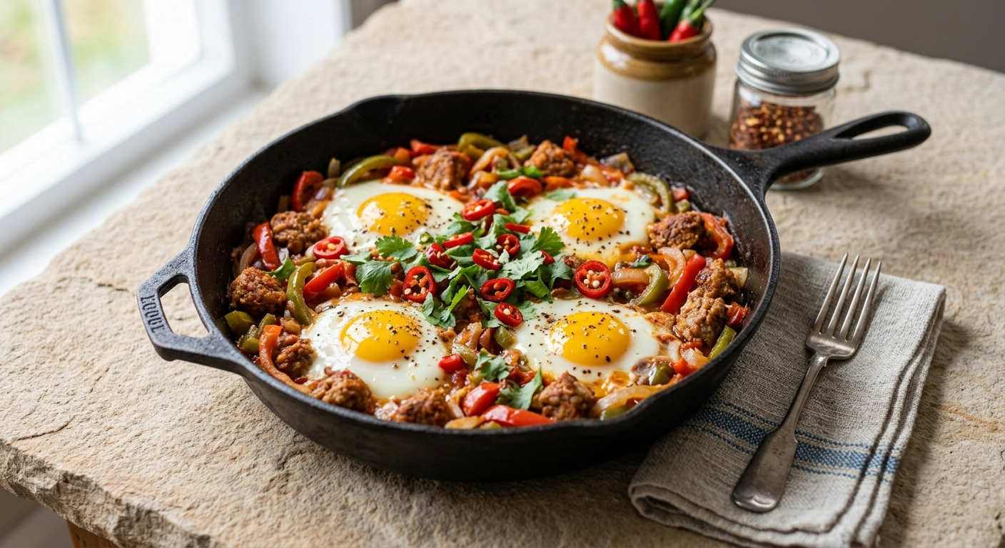 Spicy sausage and egg skillet