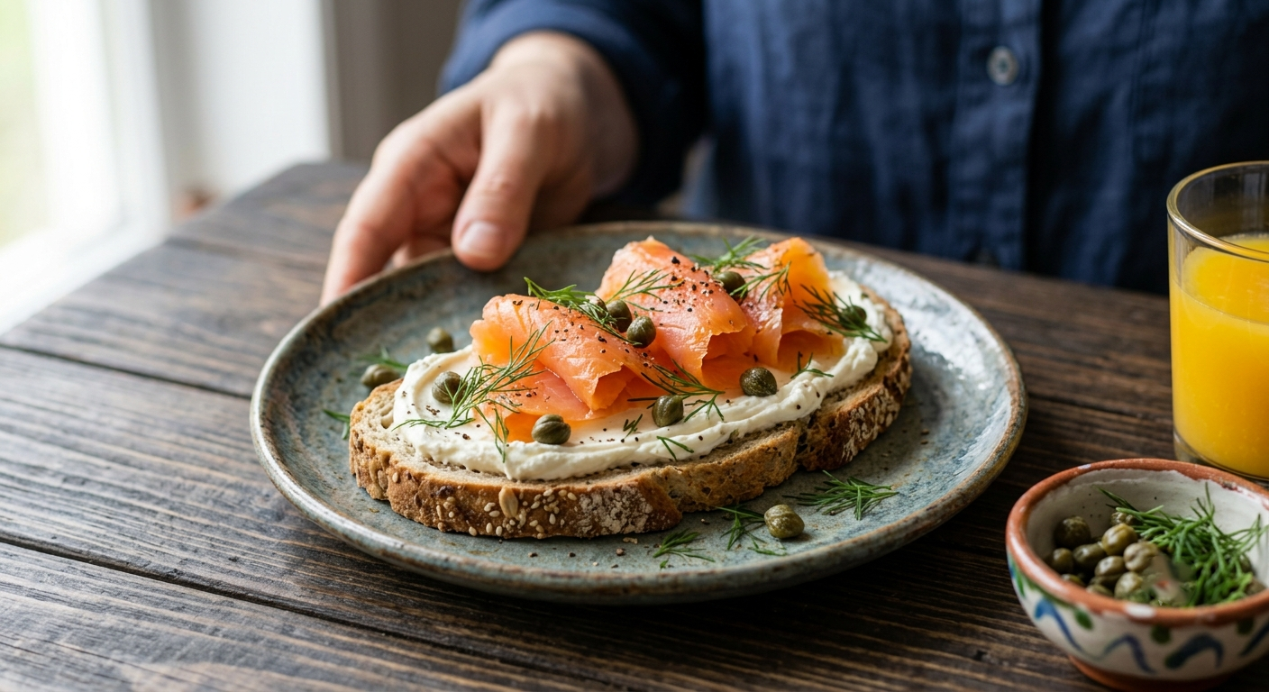 Low-carb smoked salmon and cream cheese toast