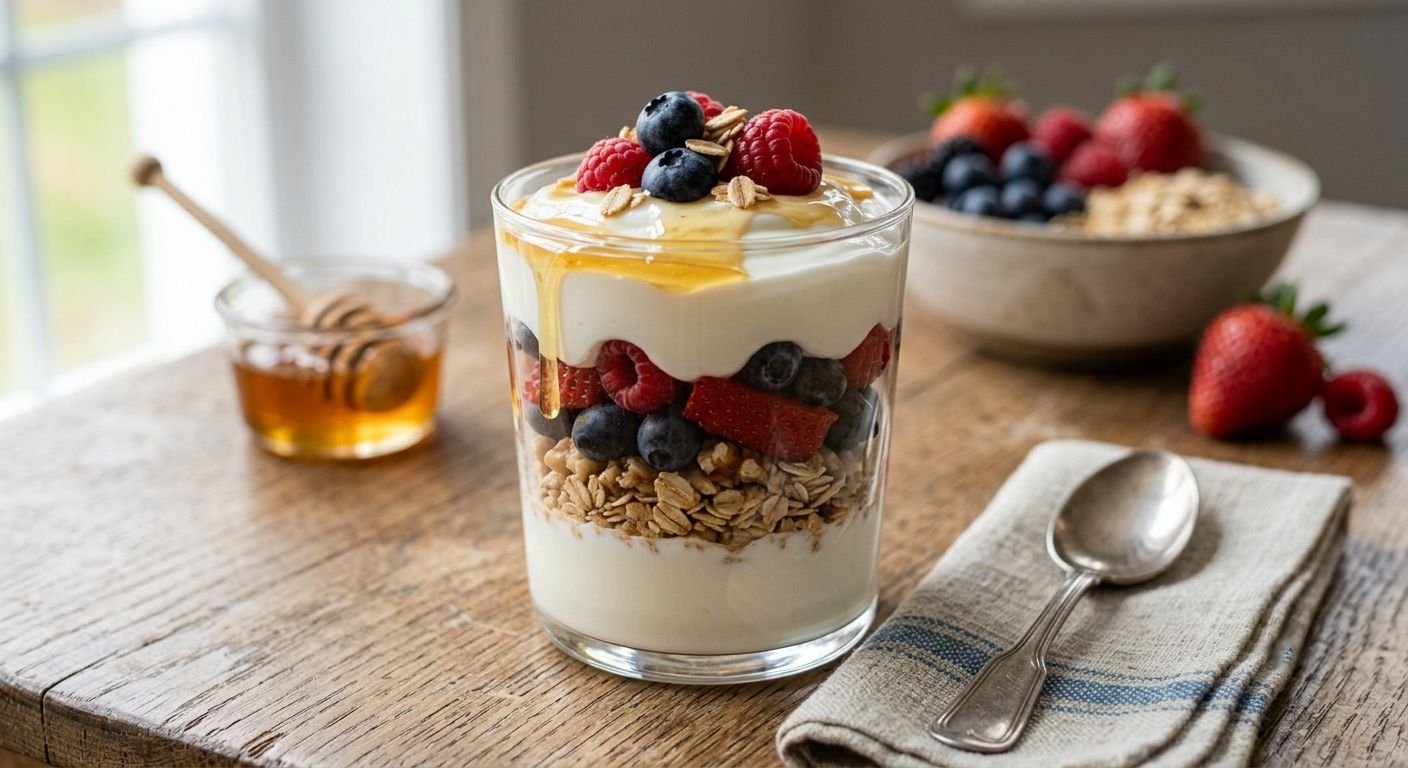 Greek yogurt parfait with honey and oats
