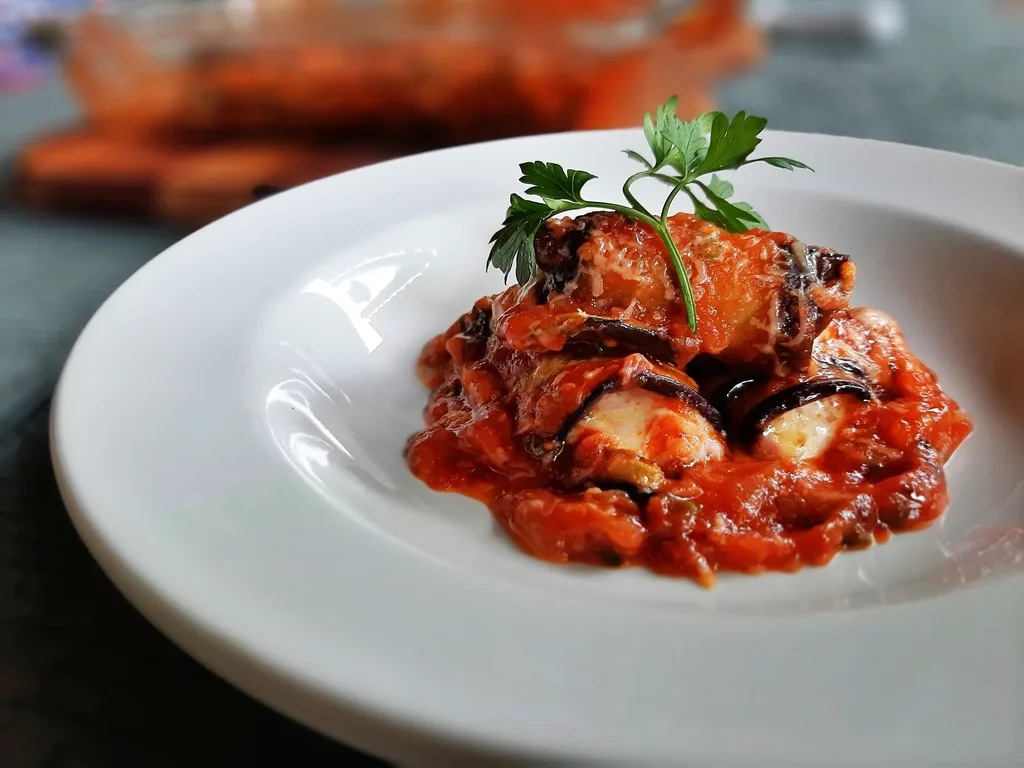 Vegan eggplant and tomato bake